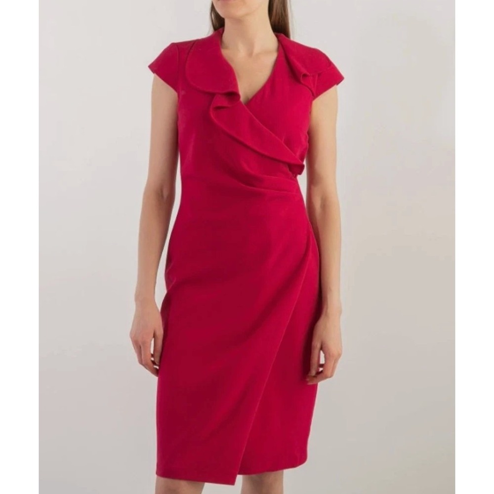 MAXMARA Draped Ruffle Sheath Wool Blend Knee Length Midi Dress